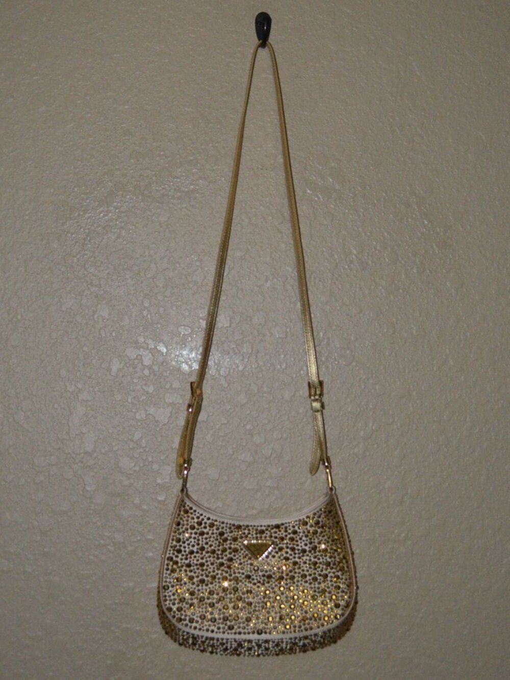 Prada Gold Crystal Embellished Cleo Shoulder Bag Handbag